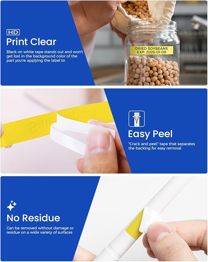 Colorty 18mm Black on Yellow Tape Replace for Brother TZe-641 P-Touch Label Tape 18 mm 0.7 Laminated TZe641 for Ptouch PTD400 PTD410 PT-E300 PT-E560BTVP Edge Label Maker Refills 3/4 Inch, 6 Pack