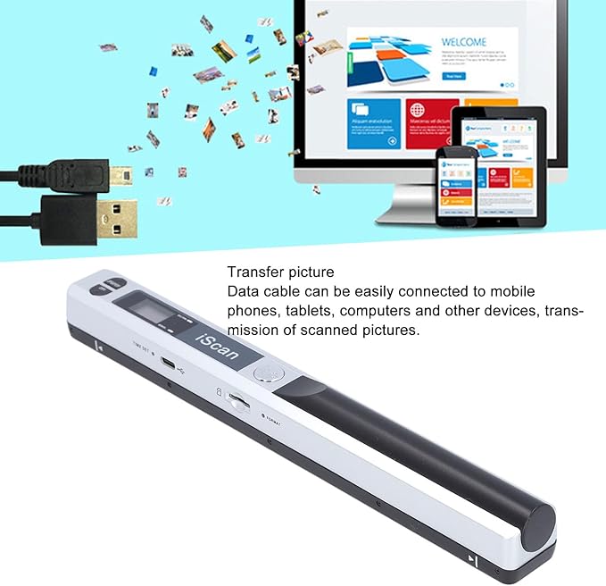 Portable Scanner, Mobile Document Scanner A4 Scanning for Photo (Silver)