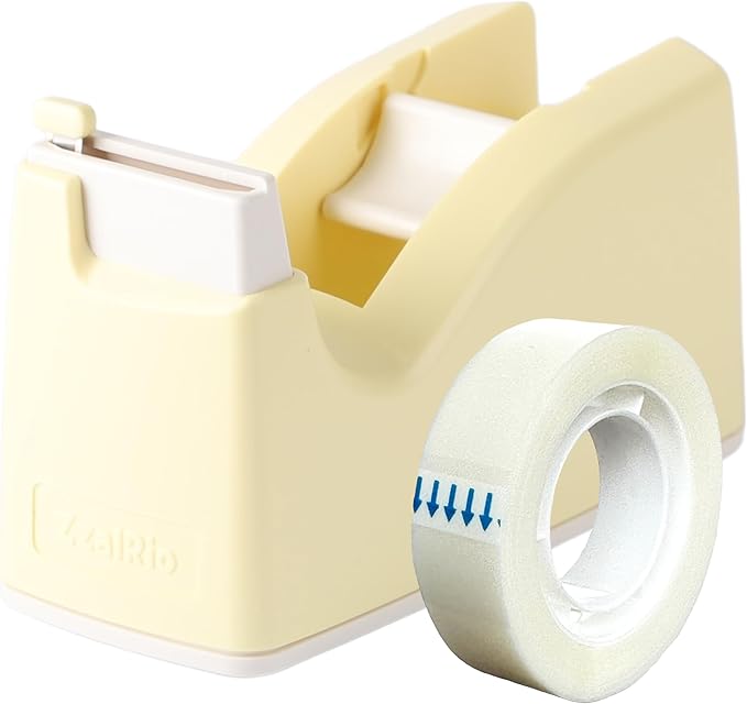Cute Safety Tape Dispenser (Yellow) 1" Core - Easy, One-Hand Use Tape Roller with Hidden Blade and Non-Skid Pad - Cute School and Office Supplies - Refillable - Tape Included