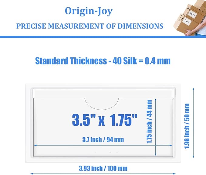 Origin-Joy 25 PCS Self-Adhesive Index Label Pockets, Clear Plastic Peel & Stick Card Holders with Top Open for Loading (3.5 x 1.75 inch)