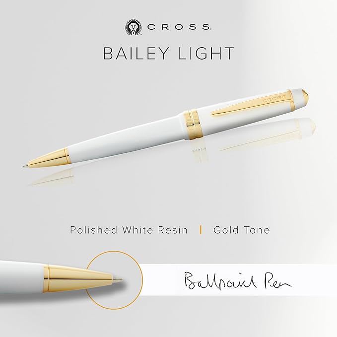 Cross Bailey Light Refillable Ballpoint Pen Presented in a Everyday Gift Box - Medium Point, Black Ink, Polished White
