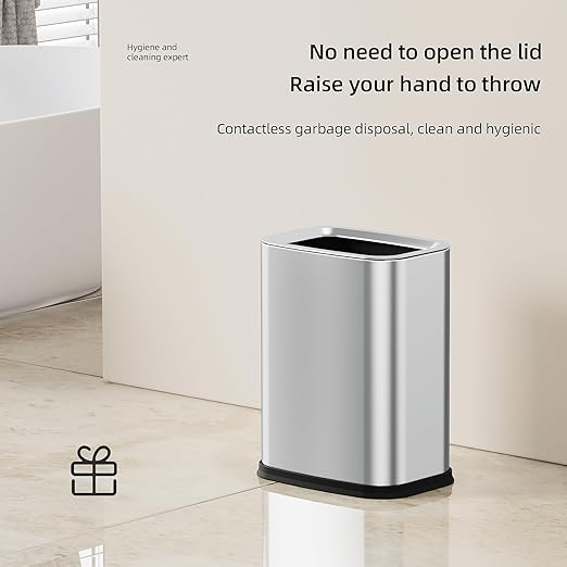 2.6 Gal Stainless Steel Bathroom Trash Can,Metal Waste Baskets with Removable Inner Bucket,Small Office Garbage Can