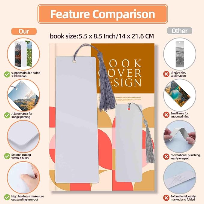 Sublimation Bookmarks Blank Aluminum 20 PCS 2X7 Inch Metal 1MM Thick Larger Bookmark for Double-Side Heat Transfer Rectangle