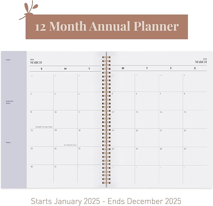 Rileys 2025 Weekly Planner - Annual Weekly & Monthly Agenda Planner, Jan - Dec 2025, Flexible Cover, Notes Pages, Twin-Wire Binding (8.5 x 11-Inches, Blue)