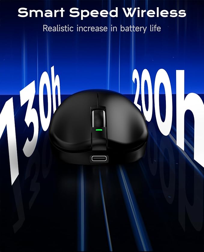 VGN F1 Pro Max Lightspeed Wireless Gaming Mouse with Dual-Mode 2.4G/Type-C Wired - 25K Sensor - 26,000 DPI - 55g Lightweight - 6 Programmable Buttons - Up to 200h Battery Life for PC/Mac- Black