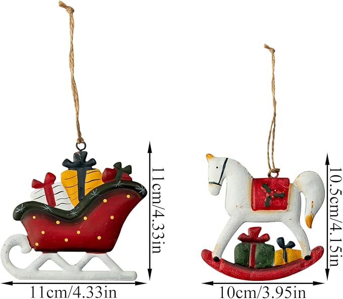 Metal Christmas Tree Ornaments 6-Pack Xmas Hanging Ornaments Santa Snowman Christmas Stocking Sleigh Ornaments for Tree Holiday Decorations, Outdoor Holiday Home Decorations