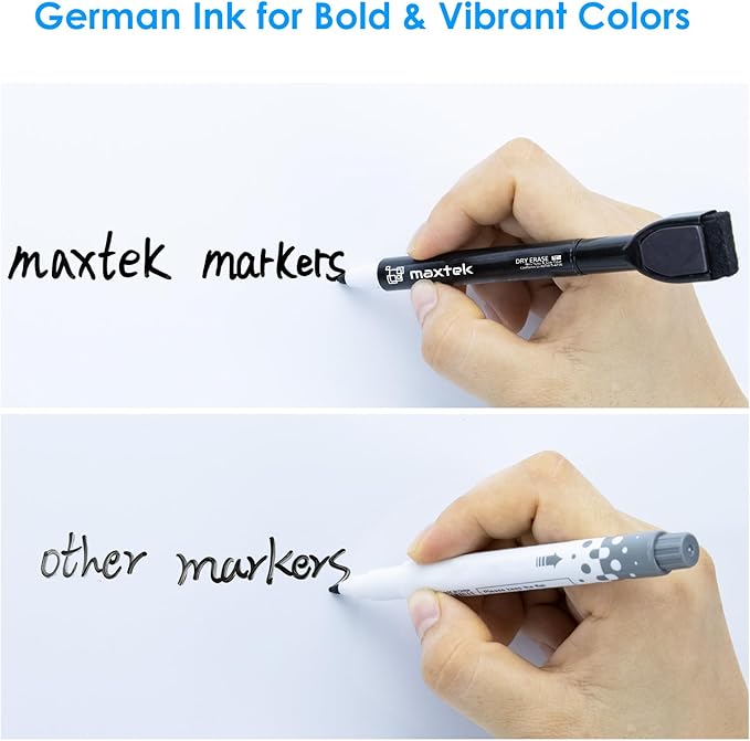 maxtek 24 Count Magnetic Dry Erase Markers, Fine Tip, 12 Colors Whiteboard Markers with Built-in Eraser, Low Odor Thin Markers
