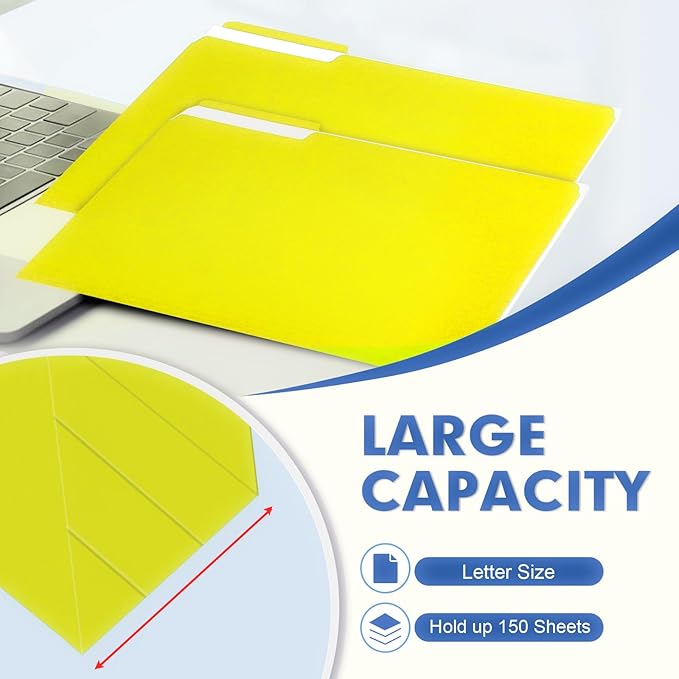 File Folder, PANDRI 120 Pack File Folder, 1/3 Cut Tab, Letter Size, Filing Folder for Office School Business, Yellow