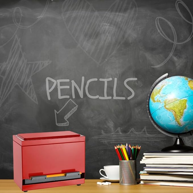 2Fold Pencil Dispenser for Classroom - Stainless Steel Bulk Pencil Holder for Desk - Includes Removable Label Stickers - Teacher Must Haves for Organization - Holds up to 200 Pencils (Red)