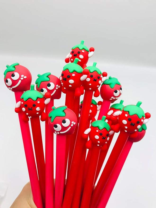 30 Pcs Cute Strawberry Gel Ink Pens Fun Kawaii Pens Fruit Writing Pens 0.5 mm Black Ink Cool Novelty Fun Pens for Office Home School Supplies Strawberry Party Favors (Cute Strawberry)