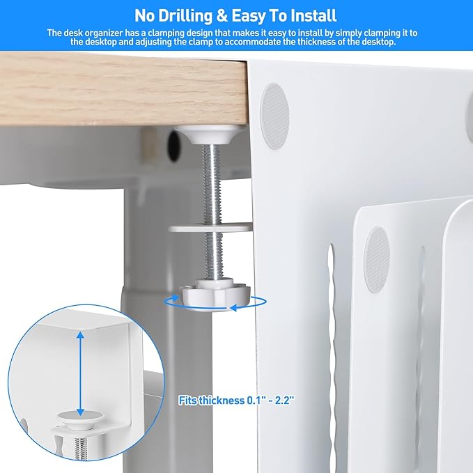 MAXECHO Desk Side Storage, Under Desk Laptop Mount, Table Side Hanging File Organizer, No Drill Clamp On Cable Management Tray, Laptop Holder with Magnetic Pen Holder for Office and Home, Load 22 Lbs