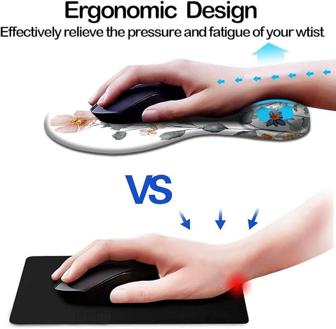 Ergonomic Mouse Pad with Wrist Support,Mouse Pad with Wrist Rest and Coaster Set,Office Supplies Non-Slip Mouse Pads for Desk, Non-Slip Comfortable,Watercolor Floral