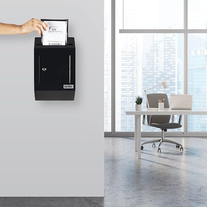 Drop Box Deposit Safe 10 x 4 x 16” Heavy Duty Steel with Slim Profile Wall Mailbox with Wide Deposit Slot for Letters, Documents Checks and Cash for Home, Office & Commercial (W300) (Black)