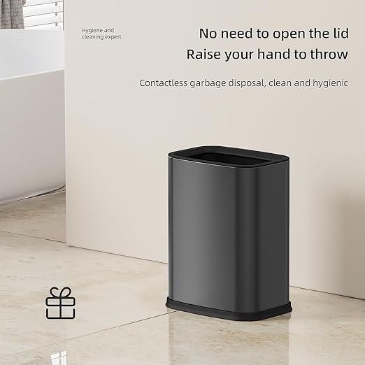 2.6 Gal Black Bathroom Trash Can,Metal Waste Baskets with Removable Inner Bucket,Small Office Garbage Can