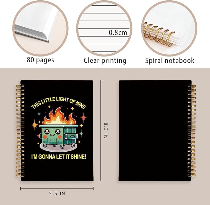 Dumpster Fire Gifts, Funny Dumpster Fire Notebook Journalfor Women & Men, 160 Pages, Black Hardcover Notebook for Work & Note Taking, Funny Gifts for Coworkers & Friends 5.5x8.3 Inch