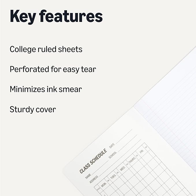 Amazon Basics Composition Notebook, College Ruled, 100 Sheets, 9.75" x 7.5", 4 pack, Marble Black