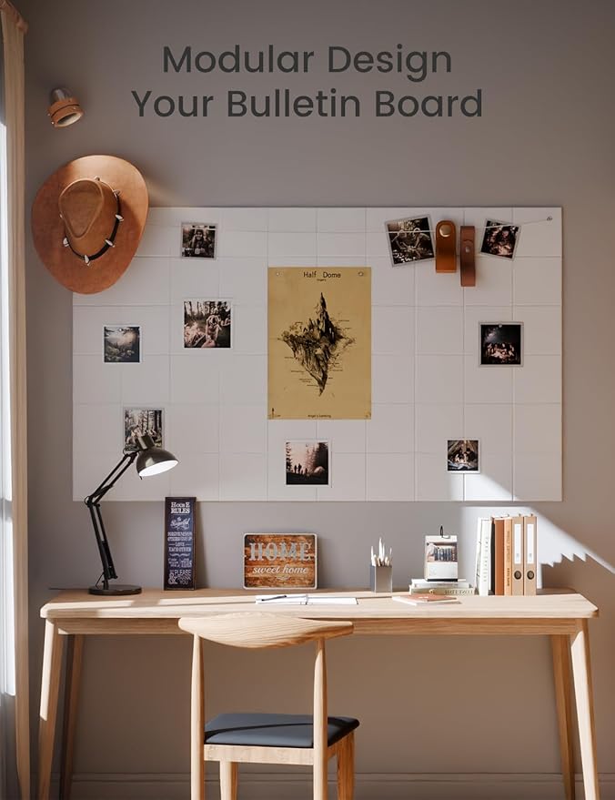 Large Felt Bulletin Board 48" x 36" Cork Board Alternative-12 Pack with 70 Safe Removable Adhesive Tabs, Cork Boards for Walls Cork Board for Home Office Classroom Pin Board-Milky White