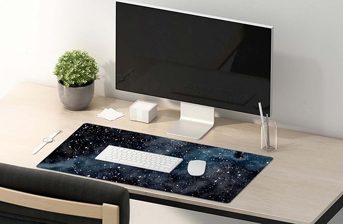SSOIU Extended Gaming Mouse Pad (35.5x15.7 in) Dark Starry Deep Space Desk Mat, Cute Galaxy Desk Pad