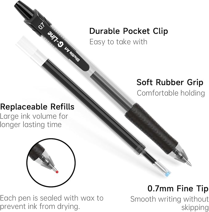 46 Pack Black Gel Ink Pens (20 Gel Pens with 26 Refills) Medium Point Retractable Writing Smooth Writing with Comfortable Grip for Office School
