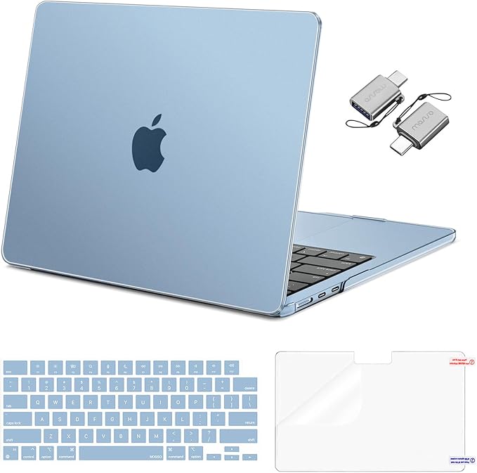 MOSISO Compatible with MacBook Air 13 inch Case 2025 2024 2023 2022 M4 A3240 M3 A3113 M2 A2681, Plastic Hard Shell&Keyboard Cover&Screen Film&Type C for MacBook Air 13.6 inch Case, Sky Blue
