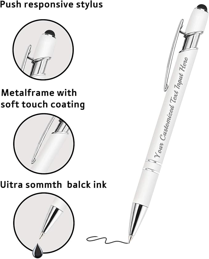 Personalized Ballpoint Pens, 100 Pcs, Custom Engraved with Name or Logo, Smooth Black Ink, Touch Tip Design, Ideal for Office, School, Gifts
