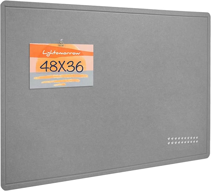 Large Bulletin Board - 48 x 36 Inches, Decorative Felt Pin Board for Wall - 4' x 3' Foldable Photo Display Board with Self-Adhesive Tape, Includes 20 Push Pins - Gray