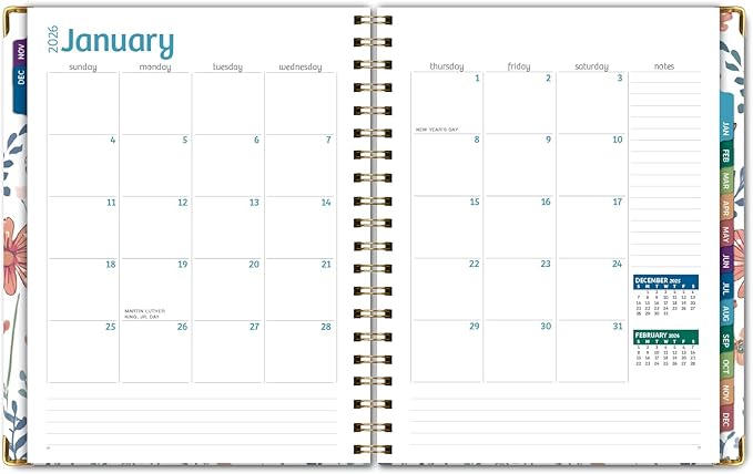 HARDCOVER 2026 Planner, 8.5"x11": 14 Months (November 2025 - December 2026), Daily Weekly Monthly Planner, Yearly Agenda, Bookmark, Pocket Folder and Sticky Note Set (Colorful Botanicals)