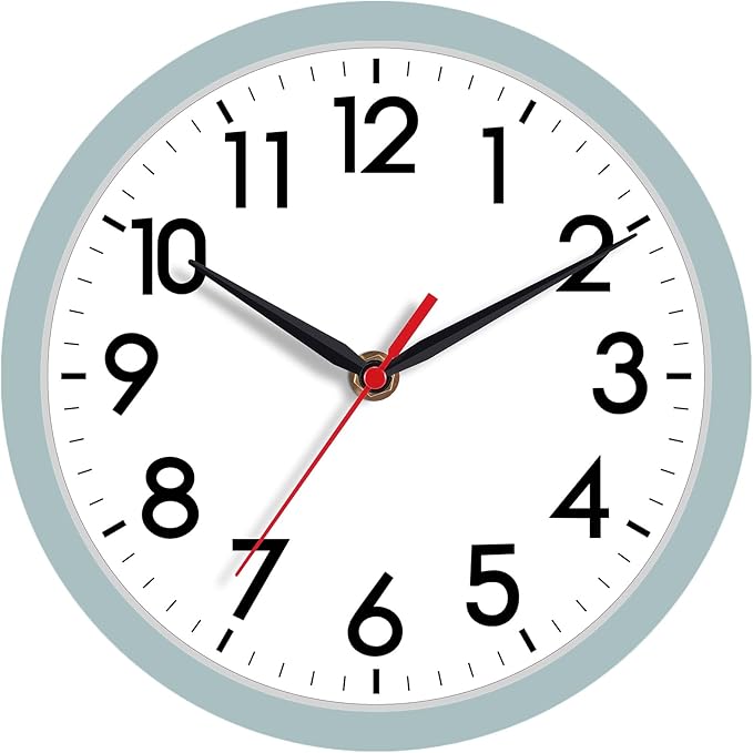 AKCISOT Wall Clock, Modern Small Wall Clocks Battery Operated 8 Inch, Silent Non-Ticking Analog Classic for Office, Home, Bathroom, Kitchen, Bedroom, School(Blue Gray)