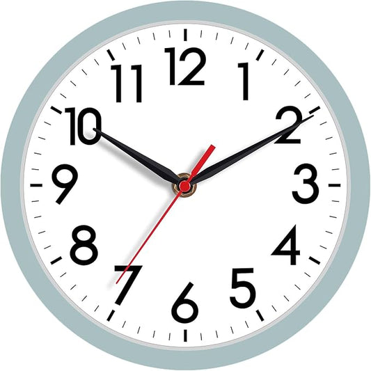 AKCISOT Wall Clock, Modern Small Wall Clocks Battery Operated 8 Inch, Silent Non-Ticking Analog Classic for Office, Home, Bathroom, Kitchen, Bedroom, School(Blue Gray)