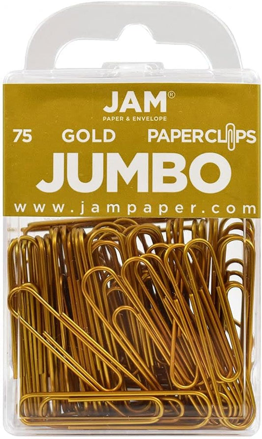 JAM Paper Colored Jumbo Paper Clips - Gold Paperclips - 75/pack