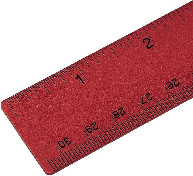JAM PAPER Strong Aluminum Ruler - 12 Inch - Metal Ruler with Non-Skid Cork Backing - Red Metallic - Sold Individually