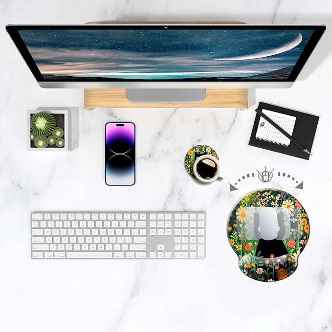 Ergo Comfort Gel Wrist Rest Mouse Pad-Ergonomic Office Mousepad with Wrist Support-Non-Slip, Design Desk Accessories Mat for Home&Game Decor Cute Black Cat