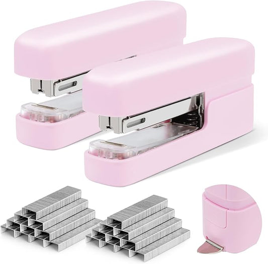 deli Stapler, Desktop Staplers with Integrated Staple Remover, 45 Sheet Capacity Office Stapler, 2 Pack, Pink