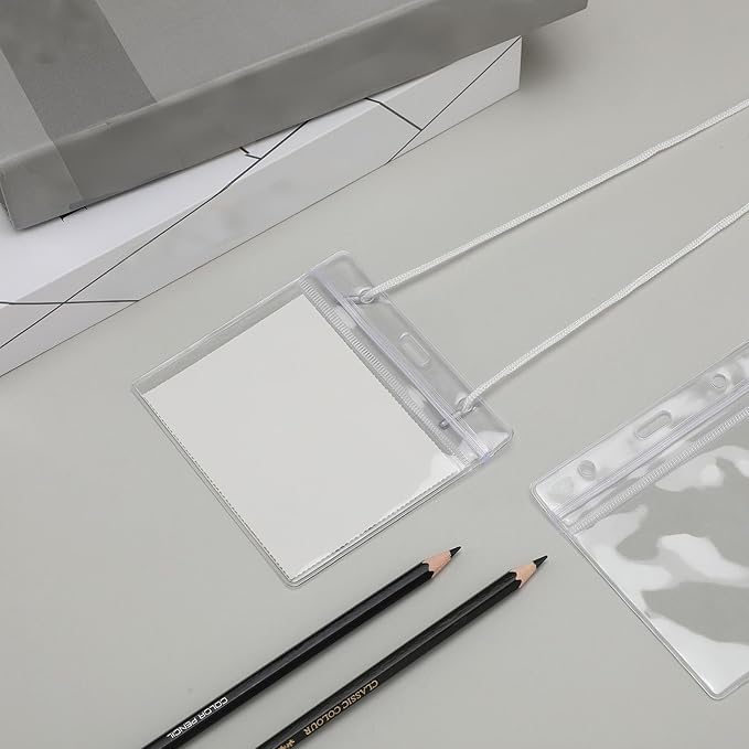 Eaasty 400 Pack Neck Hang Badge Holder with Labels, Clear Hanging Lanyard Style Name Badges Waterproof Name Tag Holders with Lanyard for Meeting Seminar Show Event and Conference