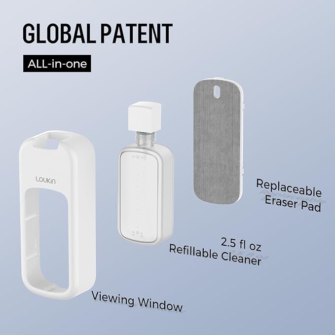 loukin Inventive All-in-One Dry Erase Eraser, Novel Replaceable Whiteboard Eraser with Built-in Cleaner, Unique Glass Board Erasers, Includes 2 Refill Pads, 1 Magnetic Holder, 2 Markers