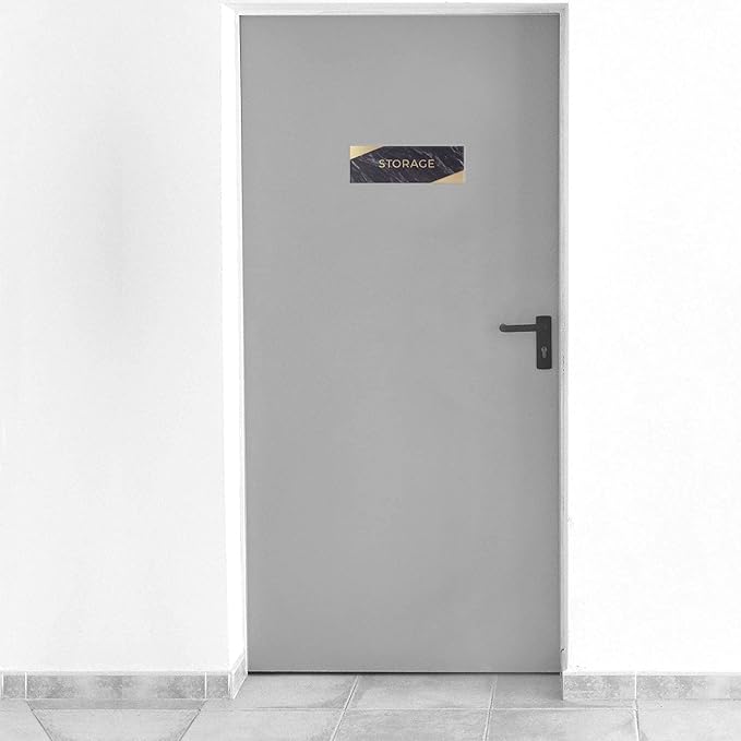 Storage Sign With Braille/Small Business Easy Adhesive Mount Door And Wall Sign / 3" x 9" / Dark Marble Design