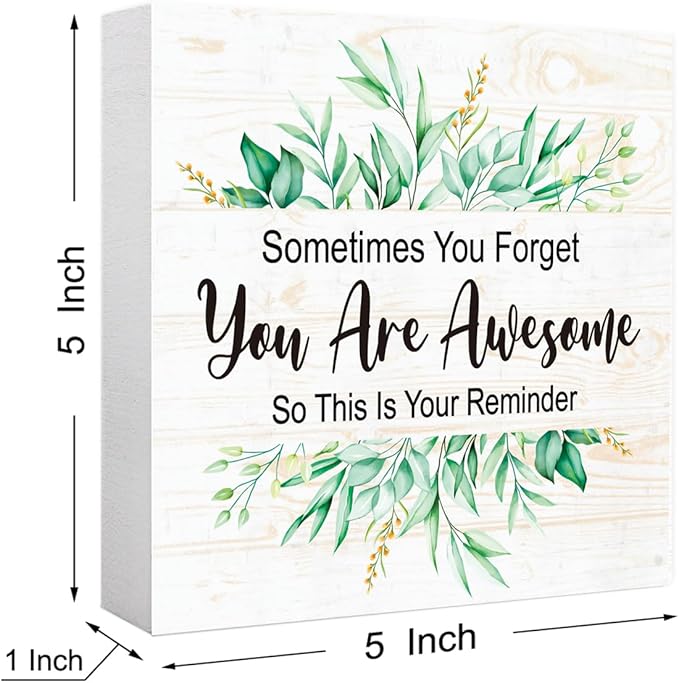 You Are Awesome Wooden Block Sign, Your Reminder Encouraging Desk Decor With Motivational Quote 5" x 5", Inspirational Gift For Her Office & Home