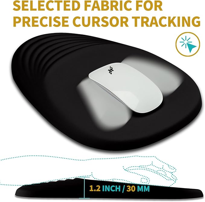 Hokafenle Ergonomic Mouse Pad Wrist Support with Stepped-Wedge Design, Wrist Rest Pain Relief Mousepad Filled with Memory Foam, Carpal Tunnel Mousepad for Wireless Mouse(12x8 inch, Black)