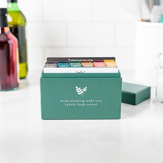 Meal Planner with 72 Recipe Cards (Whole Foods Menu) - Weekly Menu Planner | Sturdy Recipe Box | 12 Reusable Grocery Shopping Lists | 5 Blank Recipe Cards | Recipe Card Protector | Recipe Ideas