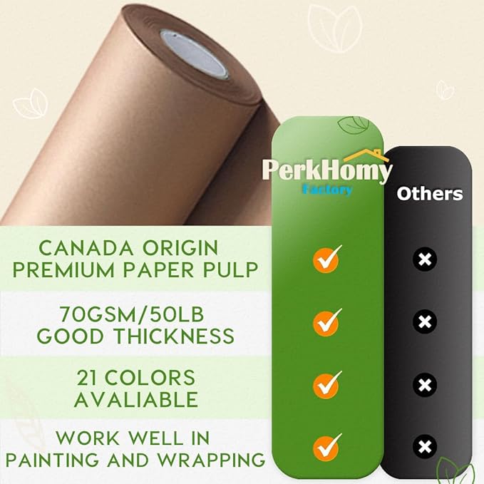 PerkHomy 30" x 2,400" (200') Brown Kraft Paper Roll for Craft Bulletin Board Paper Art Table Covering Crafting Gift Wrapping Bouquet Packing Parcel 70GSM 50LB (Brown, 30" x 200')