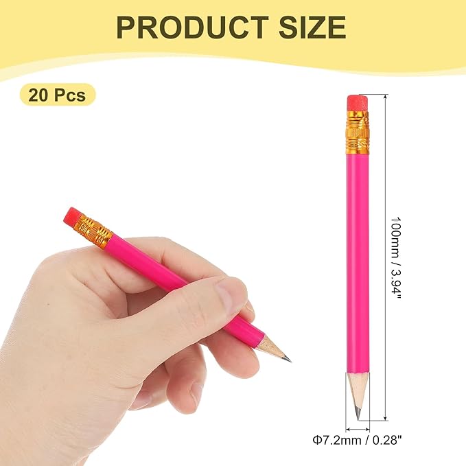 MECCANIXITY Golf Pencils with Erasers, 4" HB Mini Half Pencils Pre Sharpened Small Pens for Wedding Bridal Shower Game Office Writing Drawing(Rose Red, Pack of 20)