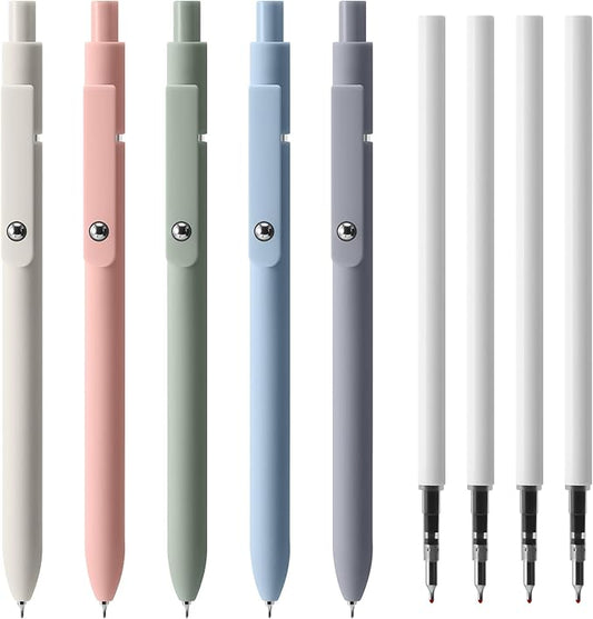 Gel Pen-5 Pieces/Carton, Pen 0.5 Mm Black Ink, Comes With 4 Interchangeable Original Black Refills, This Cute Pens Or Daily Use In School, Office Or Home ((Morandi Gel Pens)