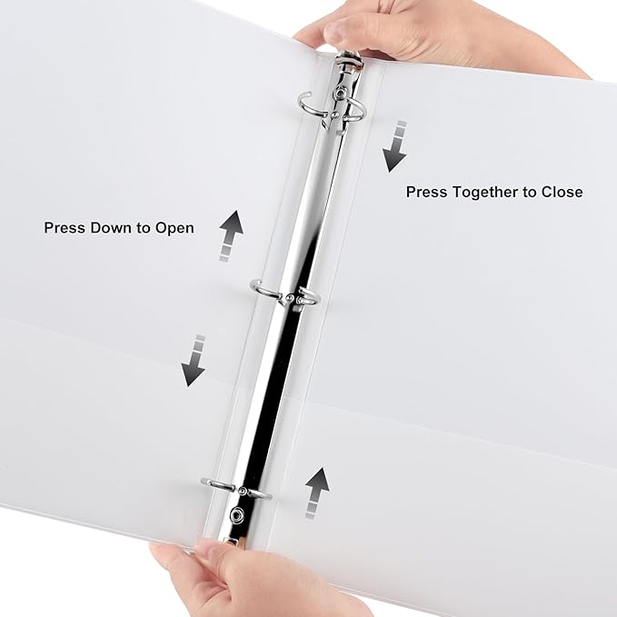 2'' 3 Ring Binder, Standard 2-inch Round Ring Binder Fit Letter Size Paper, Presentation View Binders, White, 6-Pack