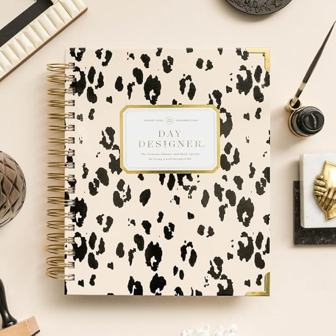 Day Designer 2026 Weekly Planner – Premium Planner for Stylish Organization. Combines Weekly & Monthly Calendars, Daily Schedule, Notes Pages, Goal Setting, Stickers, Pocket & More. Elegant Laminated Cover with Gold Accents (Painted Leopard Design - 2026)