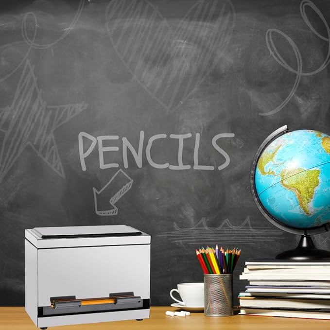 2Fold Pencil Dispenser for Classroom - Stainless Steel Bulk Pencil Holder for Desk - Includes Removable Label Stickers - Teacher Must Haves for Organization - Holds up to 200 Pencils (Silver)