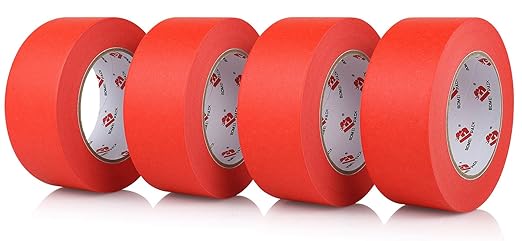 BOMEI PACK Red Painters Tape 2 inch Wide, Medium Adhesive Red Masking Tape Bulk Multi Pack, Residue-Free Wall Trim Tape, 2 inch x 55 Yards x 4 Rolls (220 Total Yards)