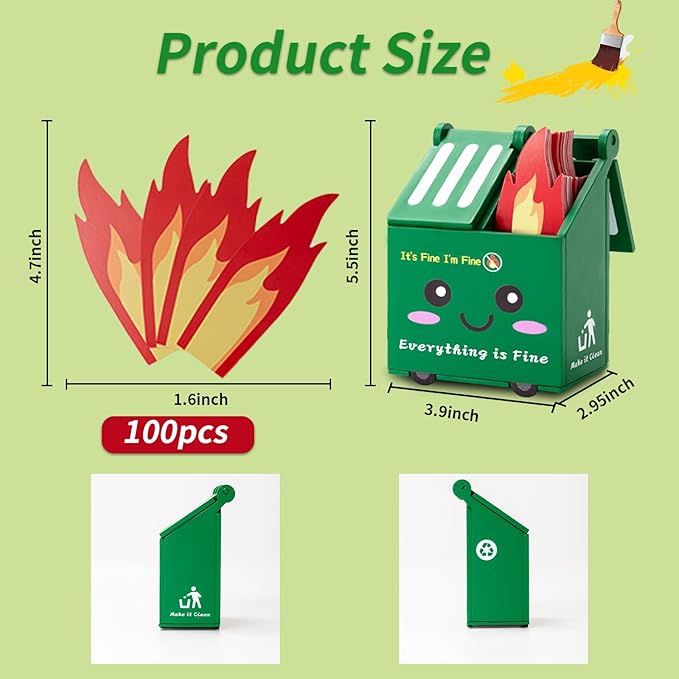Dumpster Fire Desk Accessories, Dumpster Fire Pencil Holder Set with 100 Pcs Flame Note Cards, Cute Office Desk Decor Funny Gifts for Coworker Staff Team Teachers