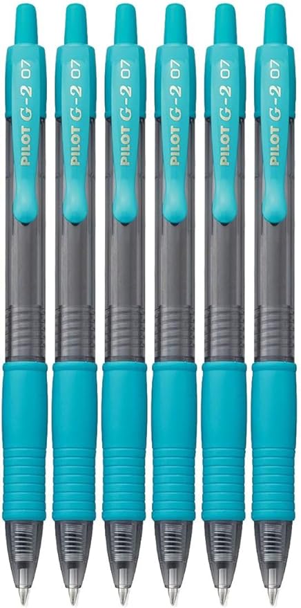 Pilot G2 Retractable Premium Gel Ink Roller Ball Pen (.7mm) Turquoise Ink 6-pk, Refillable & Comfort Grip Bundle with Plastic Pouch