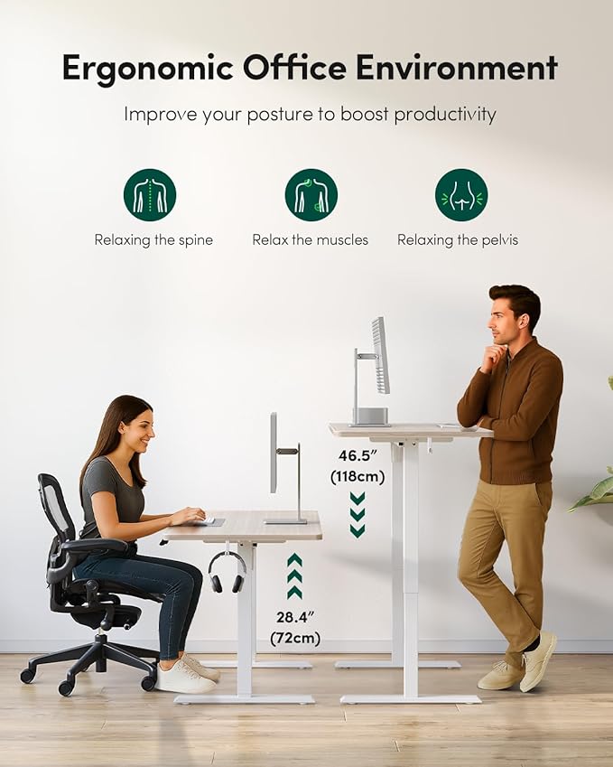 FEZIBO One-Piece Standing Desk Adjustable Height Stand up Home Office Desk, 32x24 Inch Electric Standing Computer Desk, with 4 Memory Presets, Fixable casters, Light Rustic