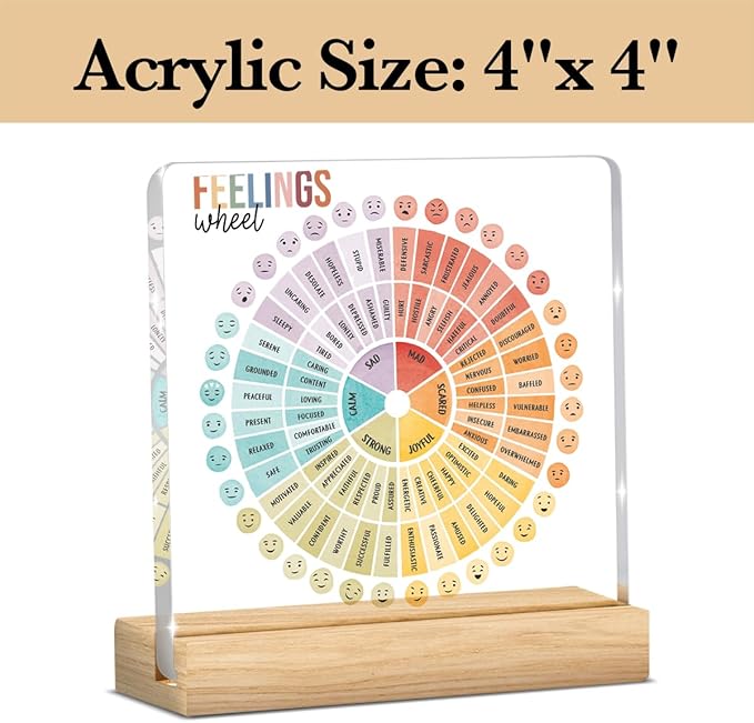 Mental Health Office Desk Decor, Therapy Office Decor, Mental Health Gifts for Women School Counselor Psychologist Therapist, Feelings Wheel Acrylic Sign for Halloween Christmas Gift